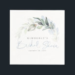 Dusty Blue Greenery Leaves Elegant Bridal Shower Napkins<br><div class="desc">Greenery elegant bridal shower paper napkins</div>