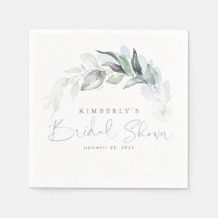 Dusty Blue Greenery Leaves Elegant Bridal Shower Napkins