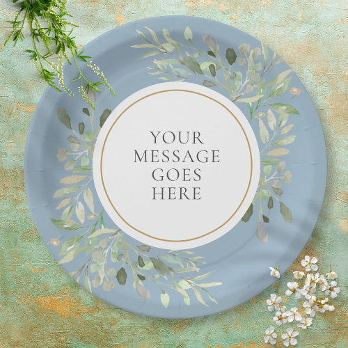 Dusty Blue Greenery Leaves Watercolor Celebration