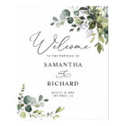 Dusty Blue Greenery Leaves Wedding Welcome Sign