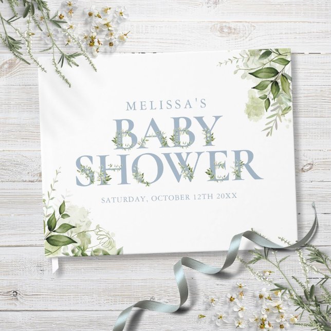 Dusty Blue Greenery Letter Baby Shower Guest Book (Dusty Blue Greenery Letter Baby Shower Guest Book)