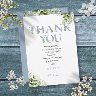 Dusty Blue Greenery Letter Baby Shower Poem Thank You Card