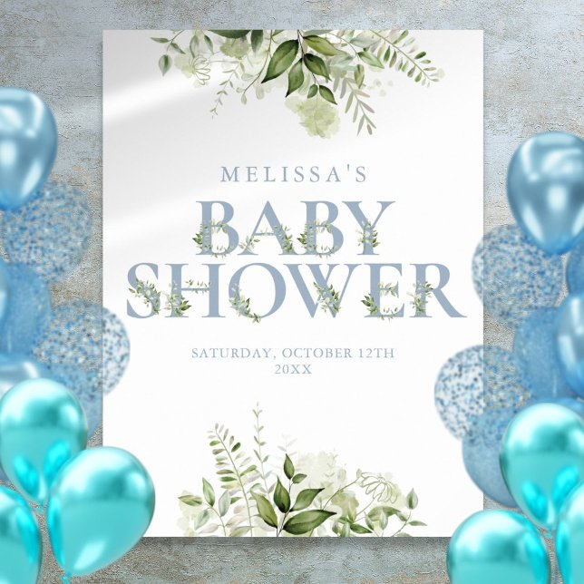 Dusty Blue Greenery Letter Baby Shower Sign (Dusty Blue Greenery Letter Baby Shower Sign)