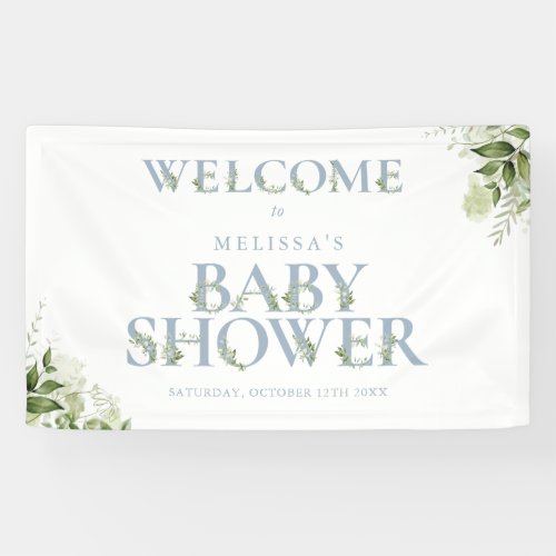 Dusty Blue Greenery Letter Baby Shower Welcome Banner