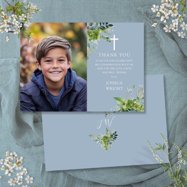Dusty Blue Greenery Photo Confirmation Thank You Card (Dusty Blue Greenery Photo Confirmation Thank You Card)
