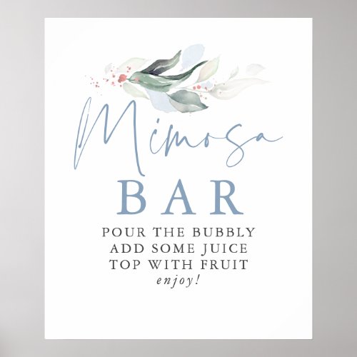 Dusty Blue Greenery Rose Gold Leaf Mimosa Bar Sign