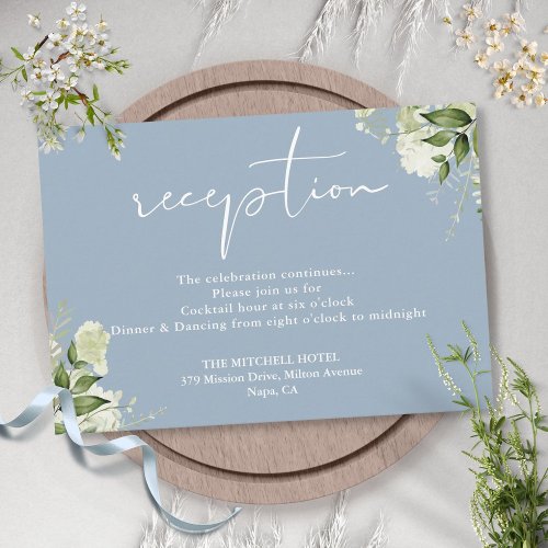 Dusty Blue Greenery Script Wedding Reception Enclosure Card