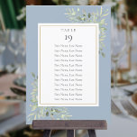 Dusty Blue Greenery Seating Chart Table Number<br><div class="desc">This elegant greenery eucalyptus leaves table seating chart features delicate watercolour leaves on a dusty blue background,  with your guests' seating plan framed by a gold border. Designed by Thisisnotme©</div>