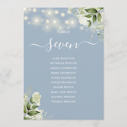 Dusty Blue Greenery Seating Plan Table Number