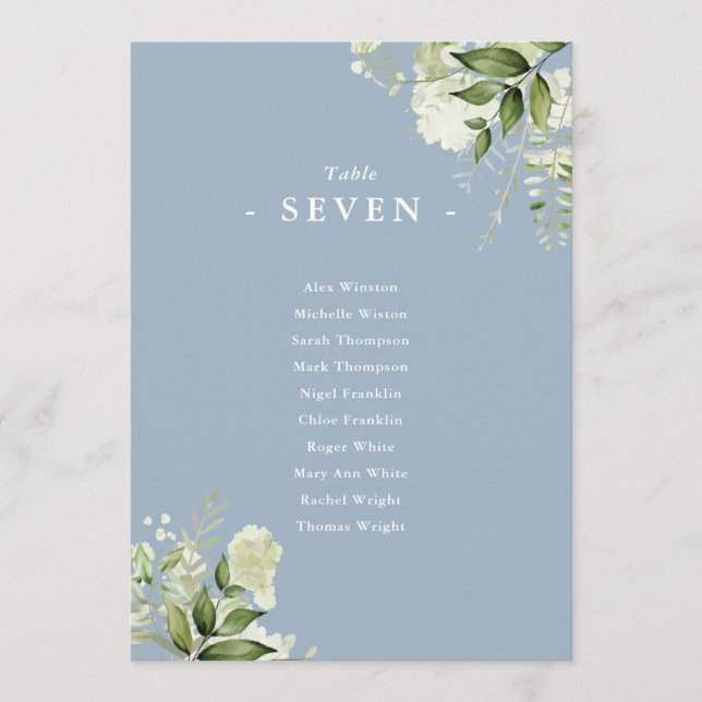 Dusty Blue Greenery Seating Plan Table Number (Front)