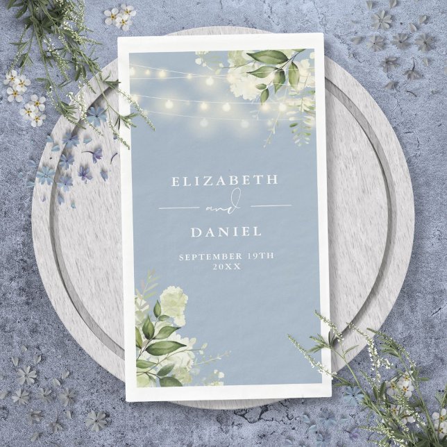 Dusty Blue Greenery String Lights Wedding Paper Guest Towels (Dusty Blue Greenery String Lights Wedding Paper Guest Towels)