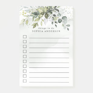 Dusty Blue Greenery Succulent Elegant To Do List Post-it Notes