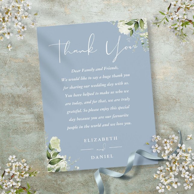Dusty Blue Greenery Thank You Wedding Place Card (Dusty Blue Greenery Thank You Wedding Place Card)