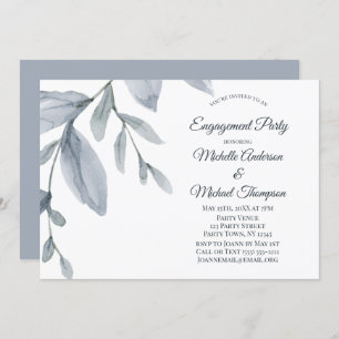 Dusty Blue Greenery Watercolor Engagement Party Invitation