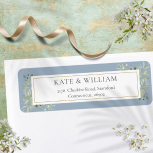 Dusty Blue Greenery Watercolor Foliage Address Label