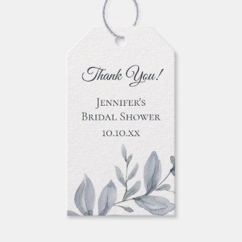 Dusty Blue Greenery Watercolor Gift Tags by MaggieMart at Zazzle