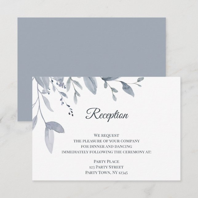 Dusty Blue Greenery Watercolor Invitation (Front/Back)