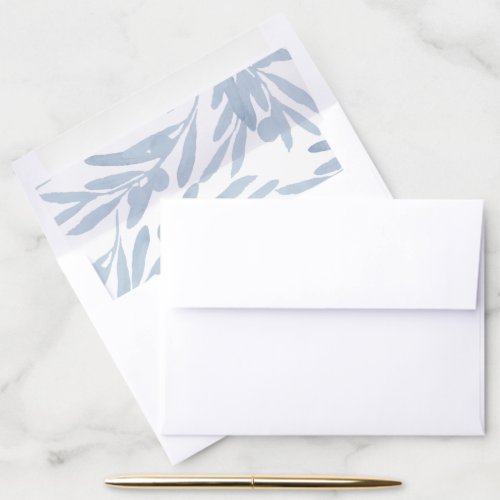 Dusty Blue Greenery Watercolor Modern Wedding Enve Envelope Liner