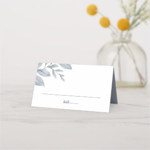 Dusty Blue Greenery Watercolor Place Card