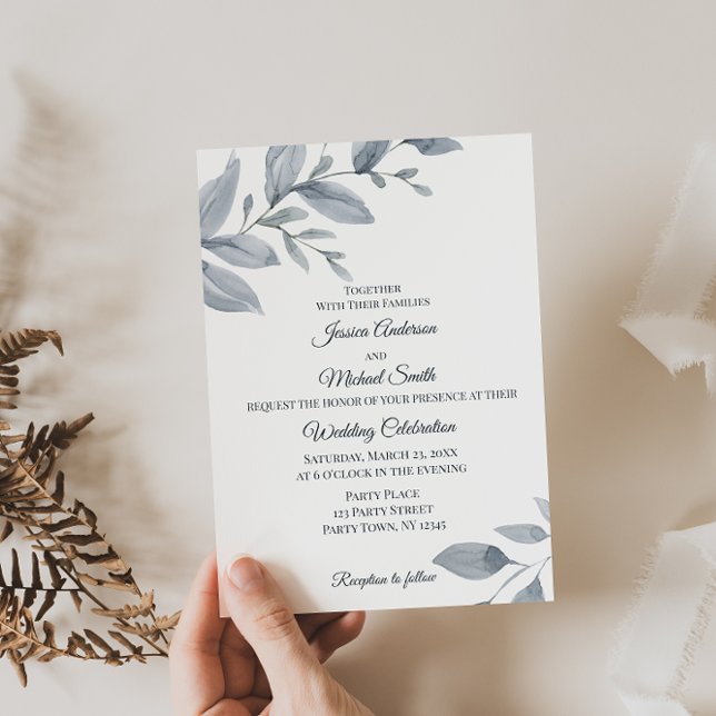 Dusty Blue Greenery Watercolor Wedding Card (Creator Uploaded)
