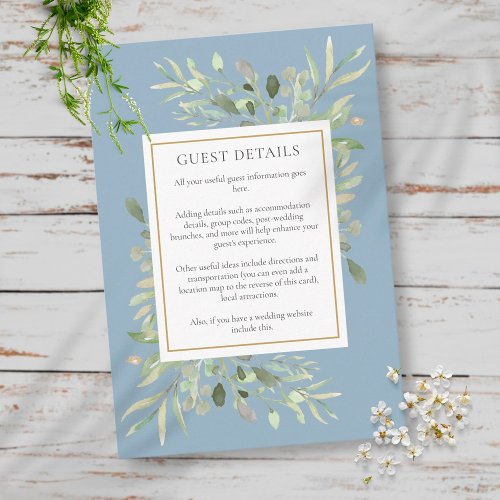Dusty Blue Greenery Wedding Accommodation Details Enclosure Card