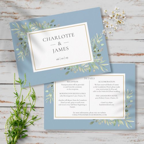 Dusty Blue Greenery Wedding Details Information Enclosure Card