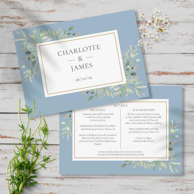 Dusty Blue Greenery Wedding Details Information Enclosure Card (Creator Uploaded)