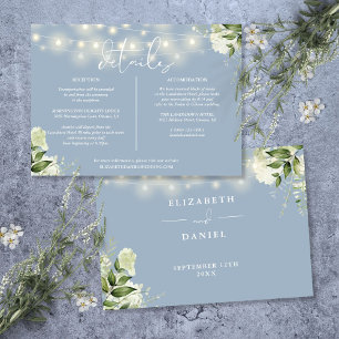 Dusty Blue Greenery Wedding Details Information Invitation