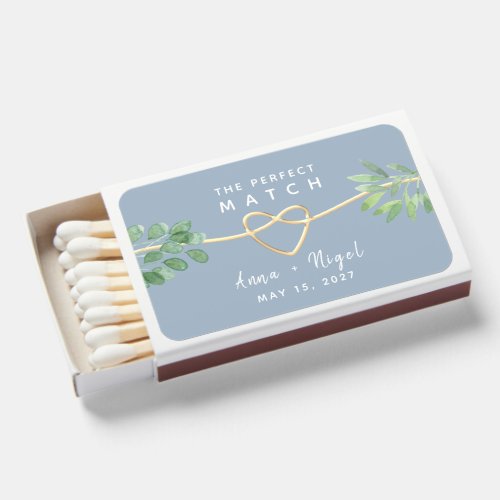Dusty Blue Greenery Wedding Favor Matchboxes