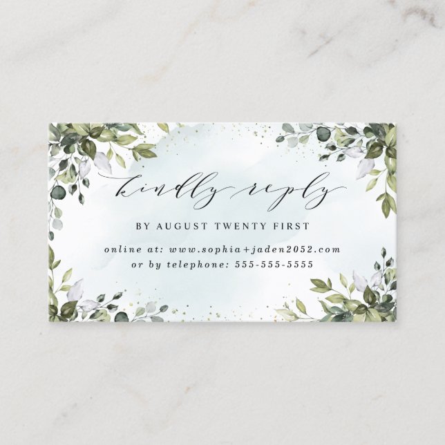 Dusty Blue Greenery Wedding Online RSVP Cards (Front)