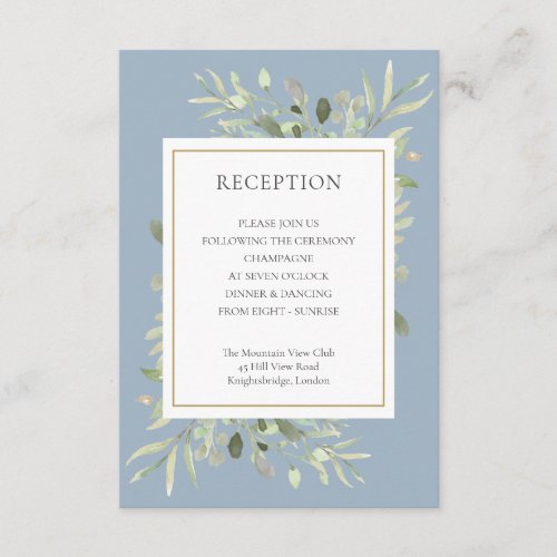 Dusty Blue Greenery Wedding Reception Enclosure Card