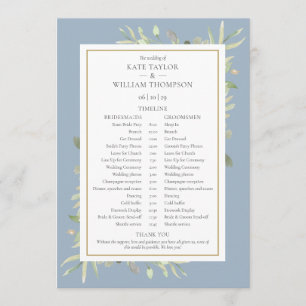 Dusty Blue Greenery Wedding Schedule Timeline Program