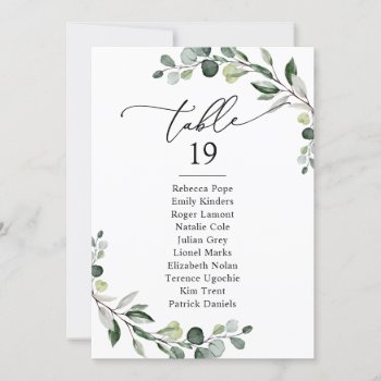 Dusty Blue Greenery Wedding Seating Chart Cards by PeachBloome at Zazzle