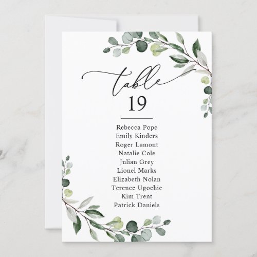 Dusty Blue Greenery Wedding Seating Chart Cards