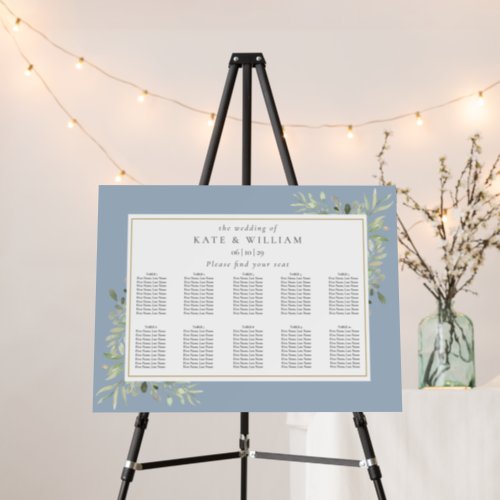 Dusty Blue Greenery Wedding Seating Plan Chart Foam Board