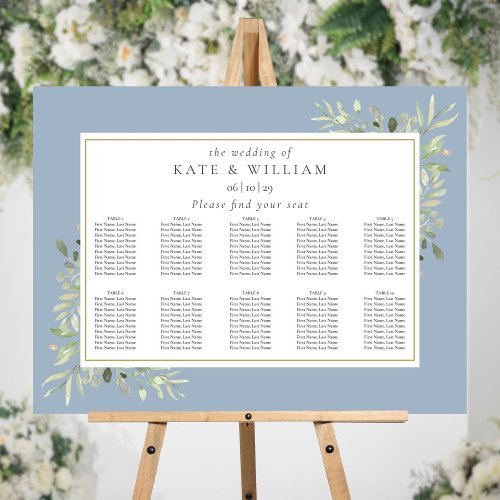 Dusty Blue Greenery Wedding Seating Plan Chart Foam Board