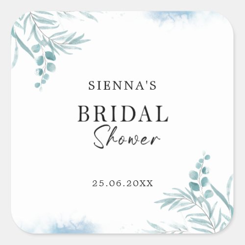 Dusty Blue Greenery Wild Meadow Bridal Shower Square Sticker