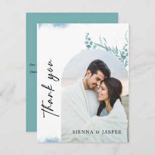 Dusty Blue Greenery Wild Meadow Photo Wedding Thank You Card