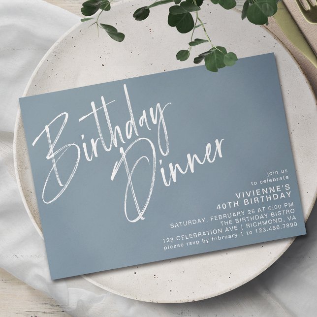 Dusty Blue Grey | Elegant Script Birthday Dinner Invitation (Creator Uploaded)