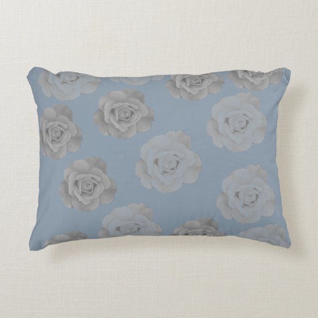 Dusty Blue Grey Floral Gray Dark Elegant Classy Accent Pillow (Front)