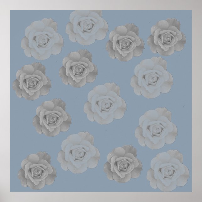 Dusty Blue Grey Floral Gray Dark Elegant Classy Poster (Front)