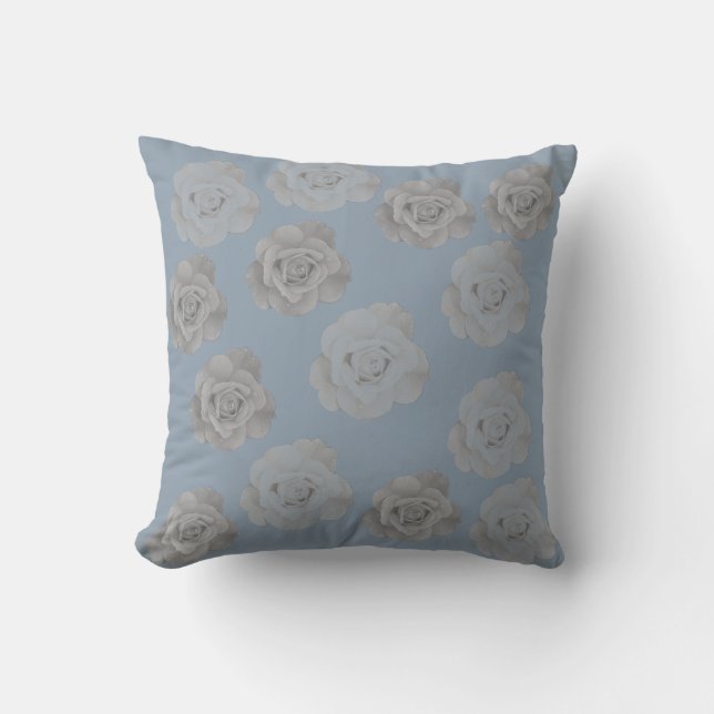 Dusty Blue Grey Floral Gray Dark Elegant Classy Throw Pillow (Front)