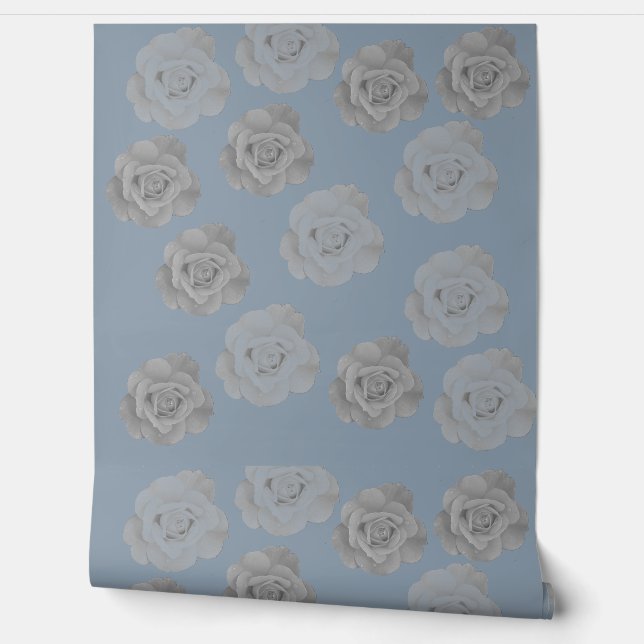 Dusty Blue Grey Floral Gray Dark Elegant Classy Wallpaper (Unrolling)