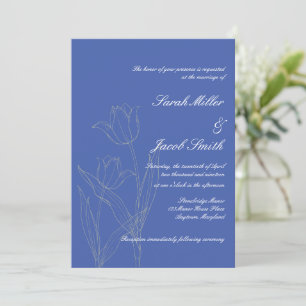 Dusty Blue & Grey Minimalist Tulip Wedding Invitation