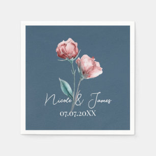 Dusty Blue Grey Modern Watercolor Floral Wedding Napkins
