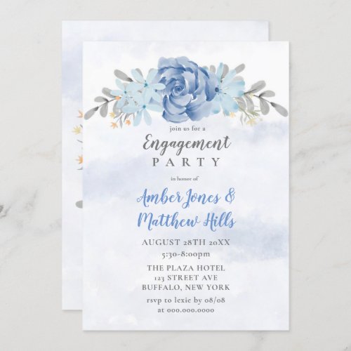 Dusty Blue Grey Peony Engagement Party Invitation
