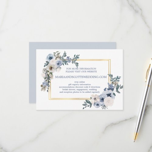 Dusty Blue Grey White Floral Wedding Website Info RSVP Card