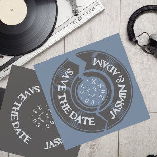 Dusty Blue Groovy Vinyl Record Wedding Save The Date