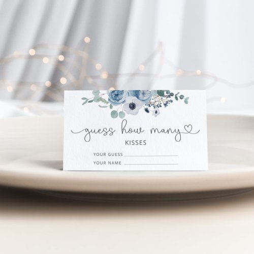 Dusty blue guess how many kisses bridal game enclosure card