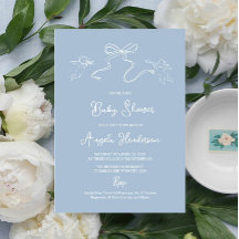 Dusty Blue Hand drawn Baby Shower Invitation